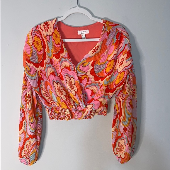 privy Tops - Privy Women's Vibrant Floral Wrap Blouse